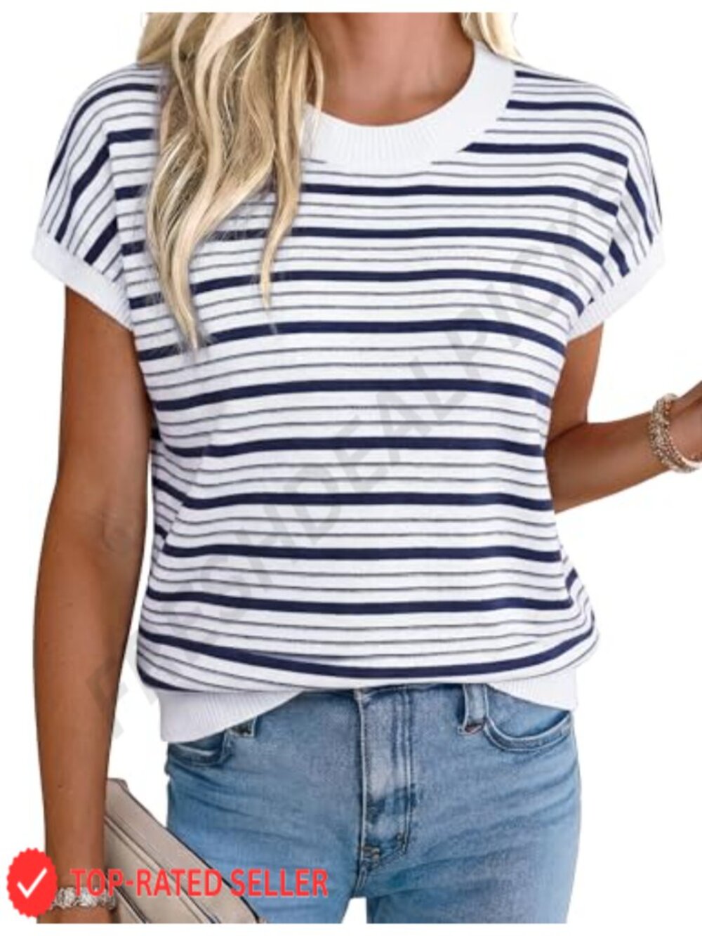 Womens Short Sleeve Cap Sleeve Knit Sweater Vest Crew Neck Business Casual Top